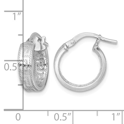 Sterling Silver Rhodium-plated Polished Textured In and Out Greek Key 4.00 x Hoop Earrings, 15.5 x 4mm