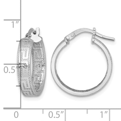 Sterling Silver Rhodium-plated Polished Textured In and Out Greek Key 4.00 x Hoop Earrings, 20 x 4mm