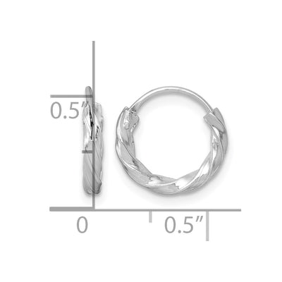Sterling Silver Rhodium-plated Polished Twisted 2.25 x Round Endless Hoop Earrings, 13 x 2.25mm