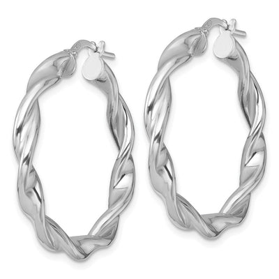 Sterling Silver Rhodium-plated Polished Twisted 4.00 x Round Hoop Earrings, 35 x 4mm