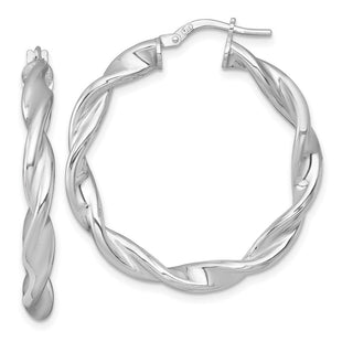 Sterling Silver Rhodium-plated Polished Twisted 4.00 x Round Hoop Earrings (Style QE17890)