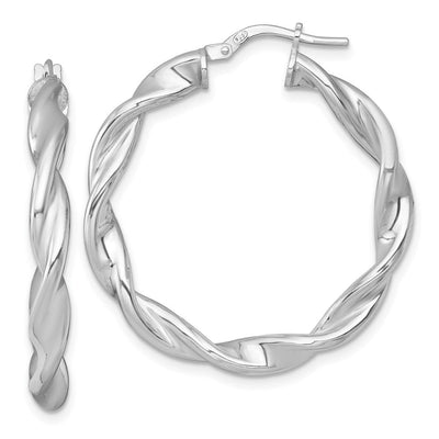 Sterling Silver Rhodium-plated Polished Twisted 4.00 x Round Hoop Earrings, 35 x 4mm