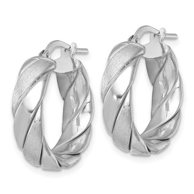 Sterling Silver Rhodium-plated Polished Brushed/Textured x Tube Hoop Earrings, 22.5 x 6mm