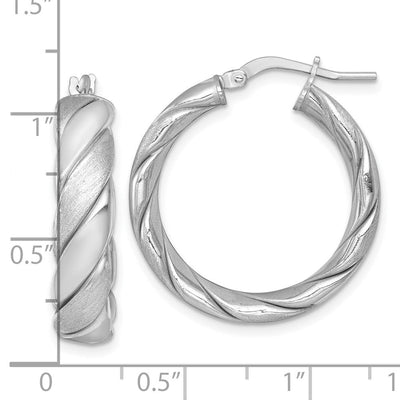 Sterling Silver Rhodium-plated Polished Brushed/Textured x Tube Hoop Earrings, 27.5 x 6mm