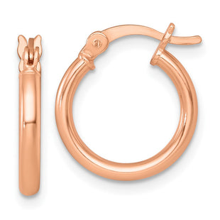 Sterling Silver Rose-tone Polished x Round Tube Hoop Earrings (Style QE17902RP)