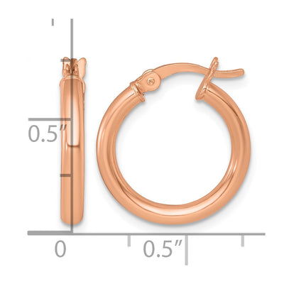 Sterling Silver Rose-tone Polished x Round Tube Hoop Earrings, 19.25 x 2.5mm
