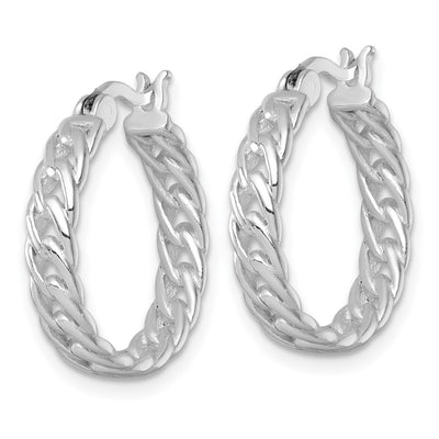 Sterling Silver Rhodium-plated Polished 4.00 x Curb Link Round Hoop Earrings