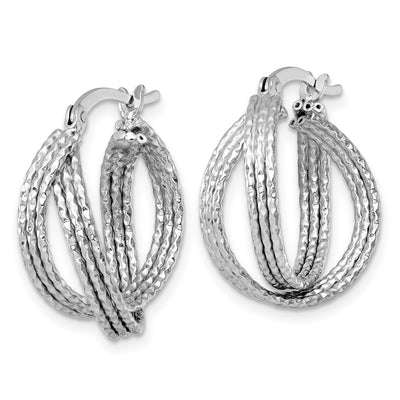 Sterling Silver Rhodium-plated Textured Crisscross Round Hoop Earrings, 20 x 7.9mm