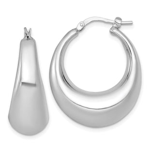 Sterling Silver Rhodium-plated Polished Graduated Puffed Hoop Earrings (Style QE17924)