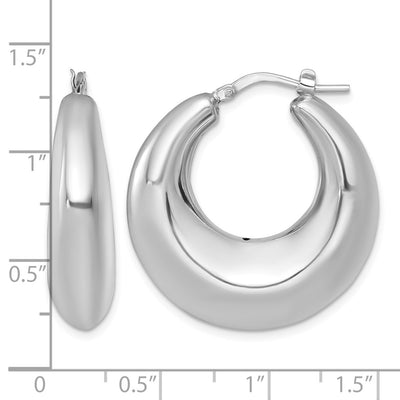 Sterling Silver Rhodium-plated Polished Graduated Puffed Hoop Earrings, 31.3 x 29.8mm