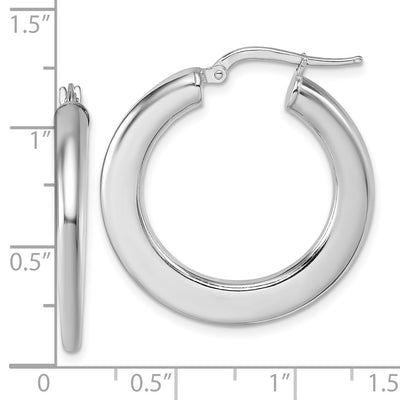 Sterling Silver Rhodium-plated Polished 3.0 x Flat Tapered Tube Hoop Earrings, 29.5 x 3mm