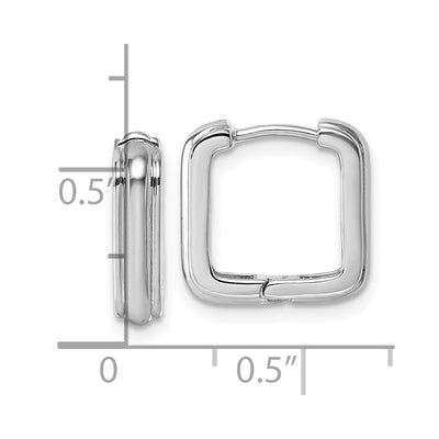 Sterling Silver Rhodium-plated Polished And Grooved x Square Hinged Hoop Earrings, 14 x 3.75mm