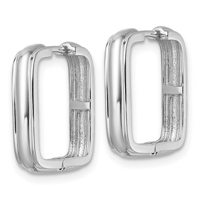 Sterling Silver Rhodium-plated Polished And Grooved x Square Hinged Hoop Earrings, 17.5 x 3.5mm