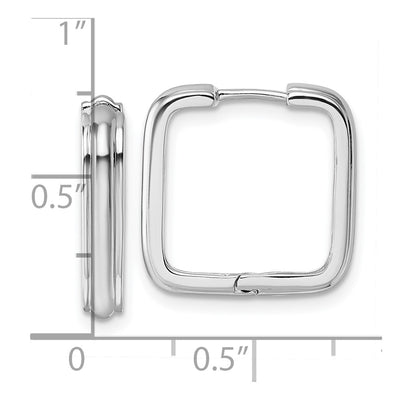 Sterling Silver Rhodium-plated Polished And Grooved x Square Hinged Hoop Earrings, 17.5 x 3.5mm