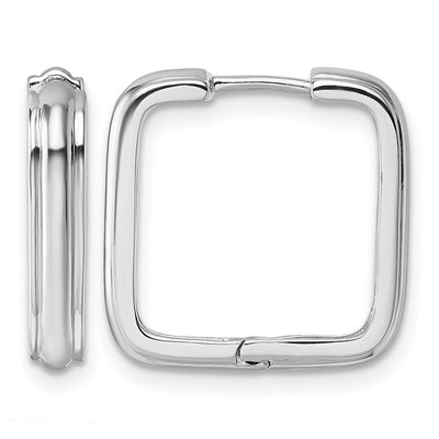 Sterling Silver Rhodium-plated Polished And Grooved x Square Hinged Hoop Earrings, 17.5 x 3.5mm