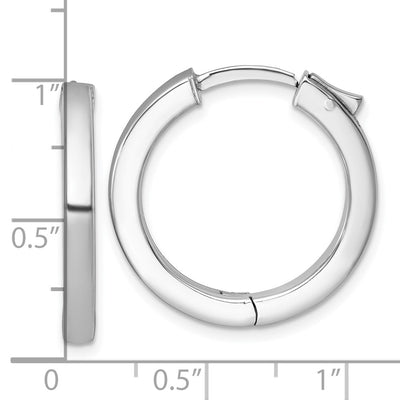 Sterling Silver Rhodium-plated Polished Hinged Square Tube Hoop Earrings, 25 x 3mm