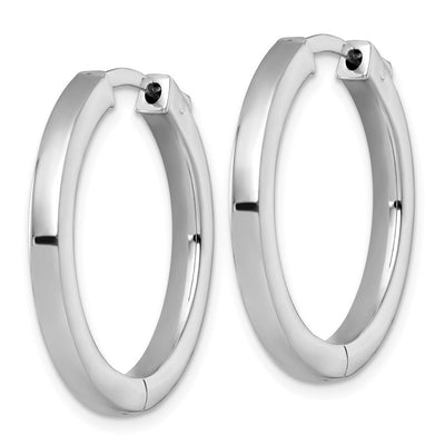 Sterling Silver Rhodium-plated Polished Hinged Square Tube Hoop Earrings, 28 x 3mm