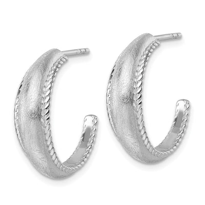 Sterling Silver Rhodium-plated Polished and Scratch Finish C-Hoop Post Earrings, 20 x 6.3mm