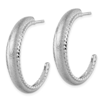 Sterling Silver Rhodium-plated Polished and Scratch Finish C-Hoop Post Earrings, 30.5 x 6.3mm