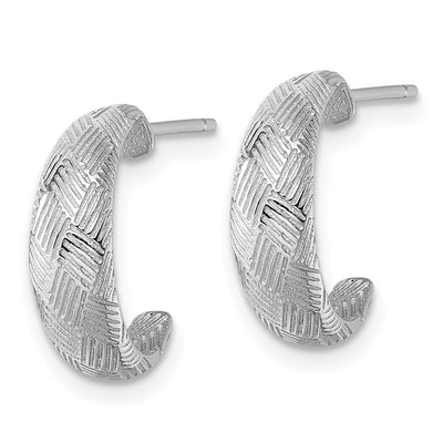 Sterling Silver Rhodium-plated Textured Woven Design Post J-Hoop Earrings, 15 x 4.5mm