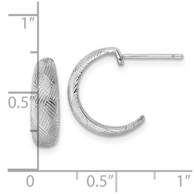 Sterling Silver Rhodium-plated Textured Woven Design Post J-Hoop Earrings, 15 x 4.5mm