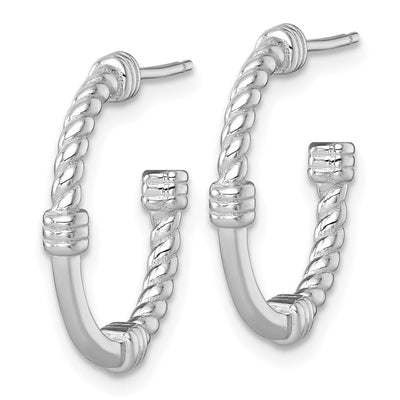 Sterling Silver Rhodium-plated Polished and Twisted Post C-Hoop Earrings, 21 x 3mm