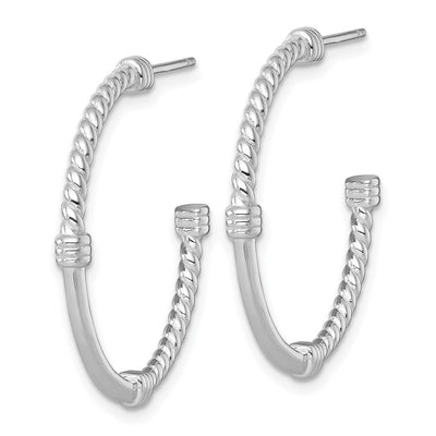 Sterling Silver Rhodium-plated Polished and Twisted Post C-Hoop Earrings, 30 x 3mm