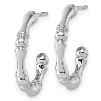 Sterling Silver Rhodium-plated Polished Patterned x Post C-Hoop Earrings, 20.25 x 3.5mm