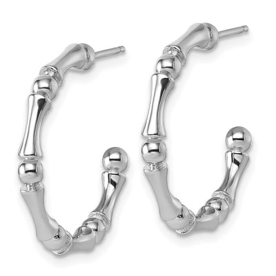 Sterling Silver Rhodium-plated Polished Patterned x Post C-Hoop Earrings, 24.25 x 3.5mm