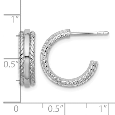 Sterling Silver Rhodium-plated Polished and Grooved x C-Hoop Post Earrings, 15.8 x 15.6mm