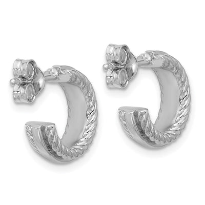 Sterling Silver Rhodium-plated Polished and Grooved x C-Hoop Post Earrings, 13 x 12.9mm