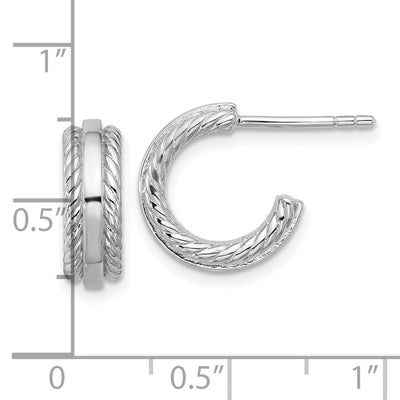 Sterling Silver Rhodium-plated Polished and Grooved x C-Hoop Post Earrings, 13 x 12.9mm