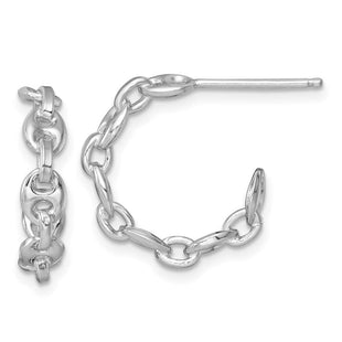 Sterling Silver Rhodium-plated x Puffed Anchor/Mariner Link C-Hoop Post Earrings (Style QE17997)