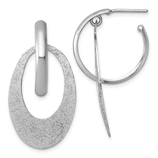 Sterling Silver Rhodium-plated Polished and Brushed Oval Dangle C-Hoop Post Earrings (Style QE18011)