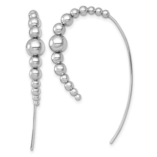 Sterling Silver Rhodium-plated Polished Graduated Beads Threader Earrings (Style QE18018)
