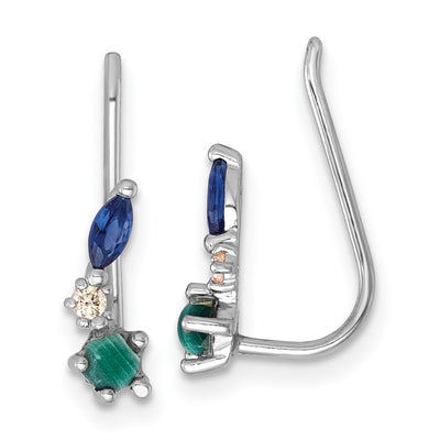 Sterling Silver Rhodium-plated CZ Malachite and Nano Crystal Ear Climber Earrings