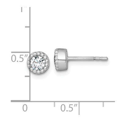 Sterling Silver Rhodium-plated Polished Beaded CZ Stud Earrings