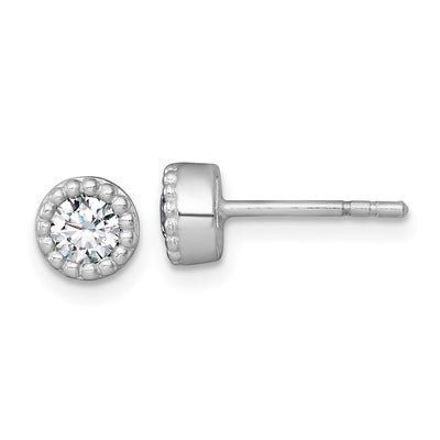 Sterling Silver Rhodium-plated Polished Beaded CZ Stud Earrings