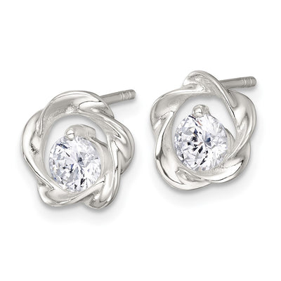 Sterling Silver Polished CZ in Twisted Circle Post Earrings