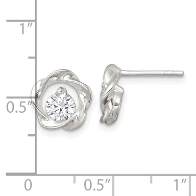 Sterling Silver Polished CZ in Twisted Circle Post Earrings