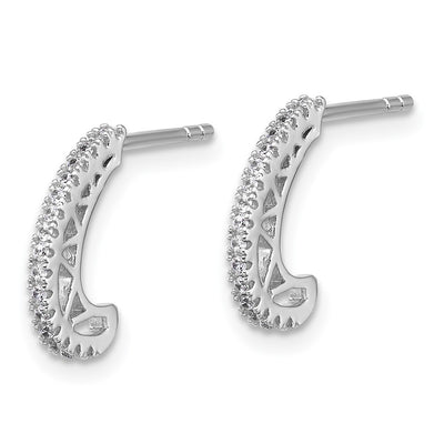 Sterling Silver Rhodium-plated CZ Polished J-Hoop Post Earrings, 12.8 x 9.2mm
