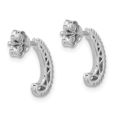 Sterling Silver Rhodium-plated CZ Polished J-Hoop Post Earrings, 12.8 x 9.2mm