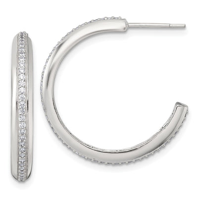 Sterling Silver Polished 26.5x3.5mm CZ Post C-Hoop Earrings