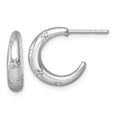 Sterling Silver Rhodium-plated Polished CZ Stars Post C-Hoop Earrings