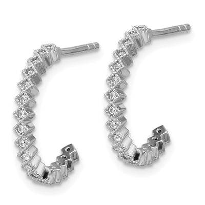 Sterling Silver Rhodium-plated CZ Polished J-Hoop Post Earrings, 16.5 x 16.4mm