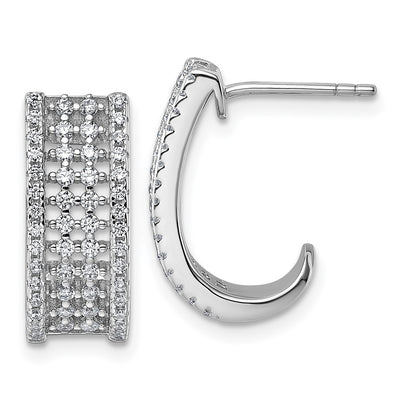Sterling Silver Rhodium-plated Pavé CZ J-Hoop Post Earrings
