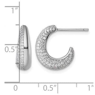 Sterling Silver Rhodium-plated CZ Polished J-Hoop Post Earrings, 15.3 x 12.8mm