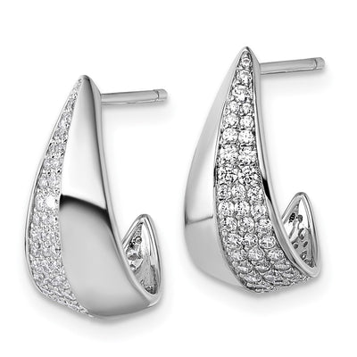 Sterling Silver Rhodium-plated CZ Polished J-Hoop Post Earrings, 17.2 x 13.8mm
