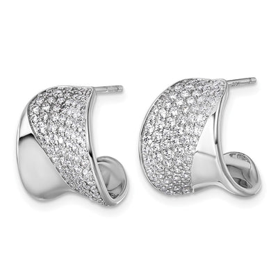 Sterling Silver Rhodium-plated CZ Polished J-Hoop Post Earrings, 14.9 x 14.5mm