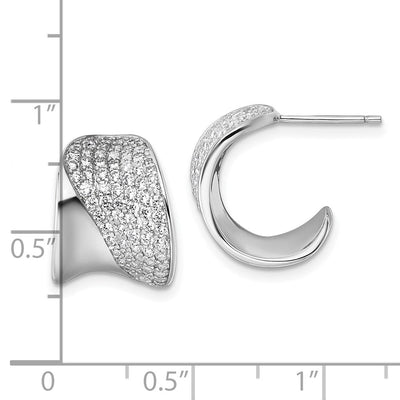 Sterling Silver Rhodium-plated CZ Polished J-Hoop Post Earrings, 14.9 x 14.5mm